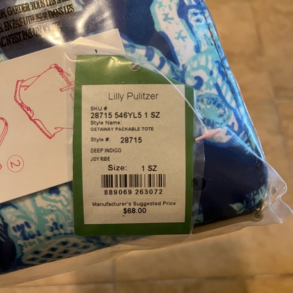 Lilly Pulitzer Vibrant Blue and White Packable Tote - Picture 3 of 3